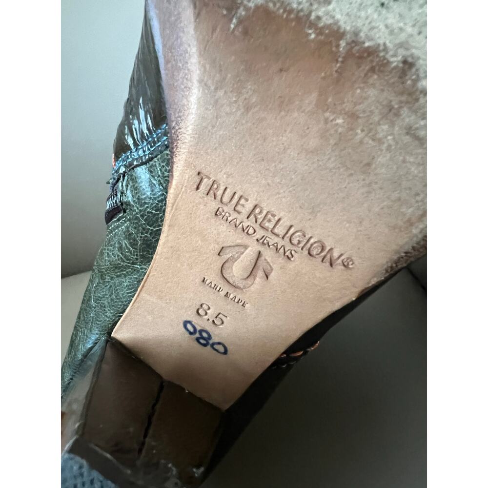 VTG True Relgion Boots Sz 8.5 Patent Y2K Purple Brown Victorian 2000s Suede Boho - Picture 9 of 11